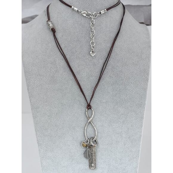 Brighton Art Soul Long Brown Cord Charm Necklace Infinity Pendant 32" Retired - Picture 1 of 5